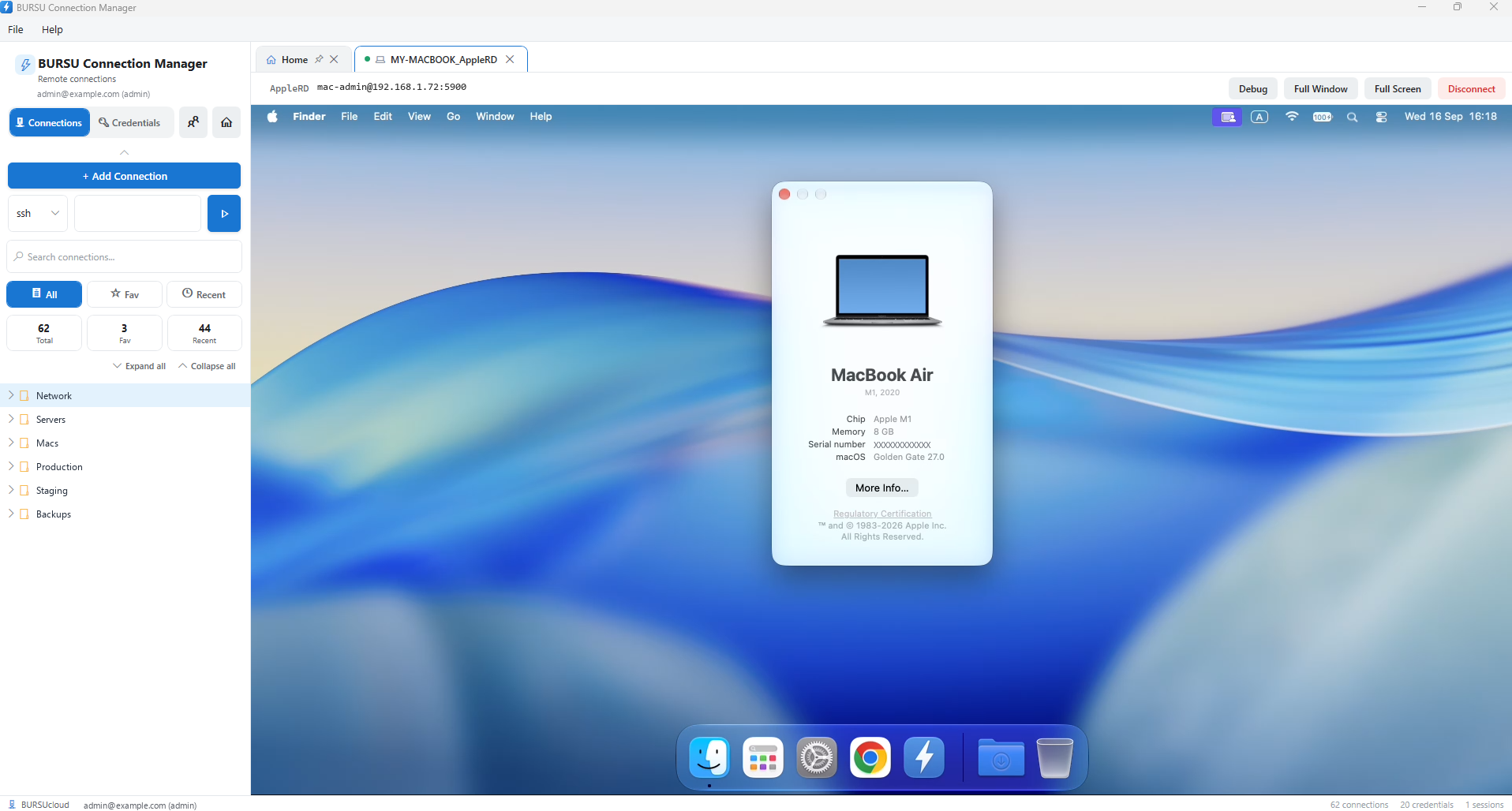 AppleRD-ჩანართი: MacBook Air-ის სამუშაო მაგიდა Apple-ის High Performance screen sharing-ით