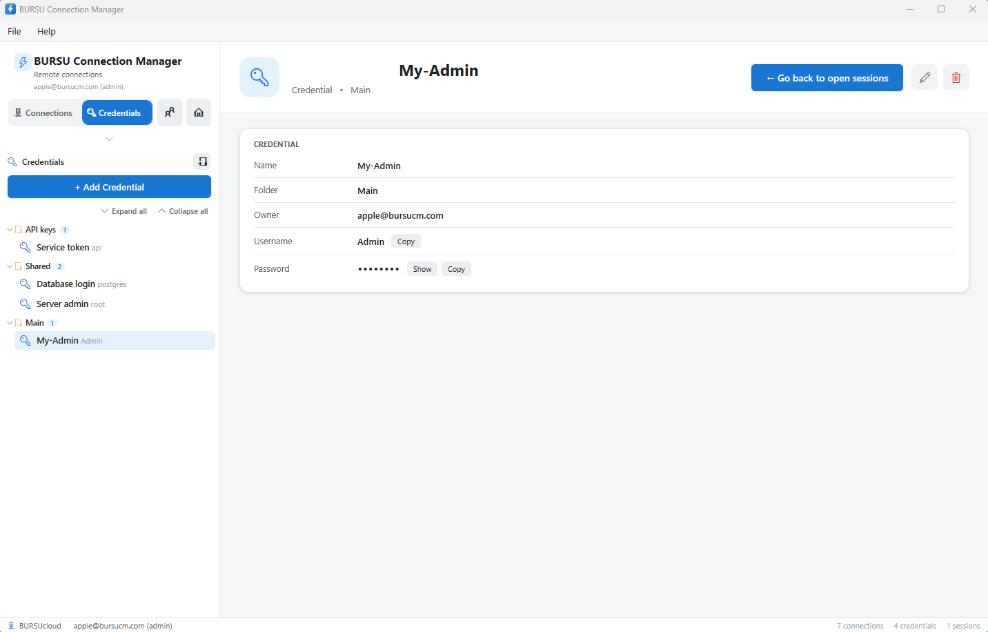 Credentials view grouped by folder