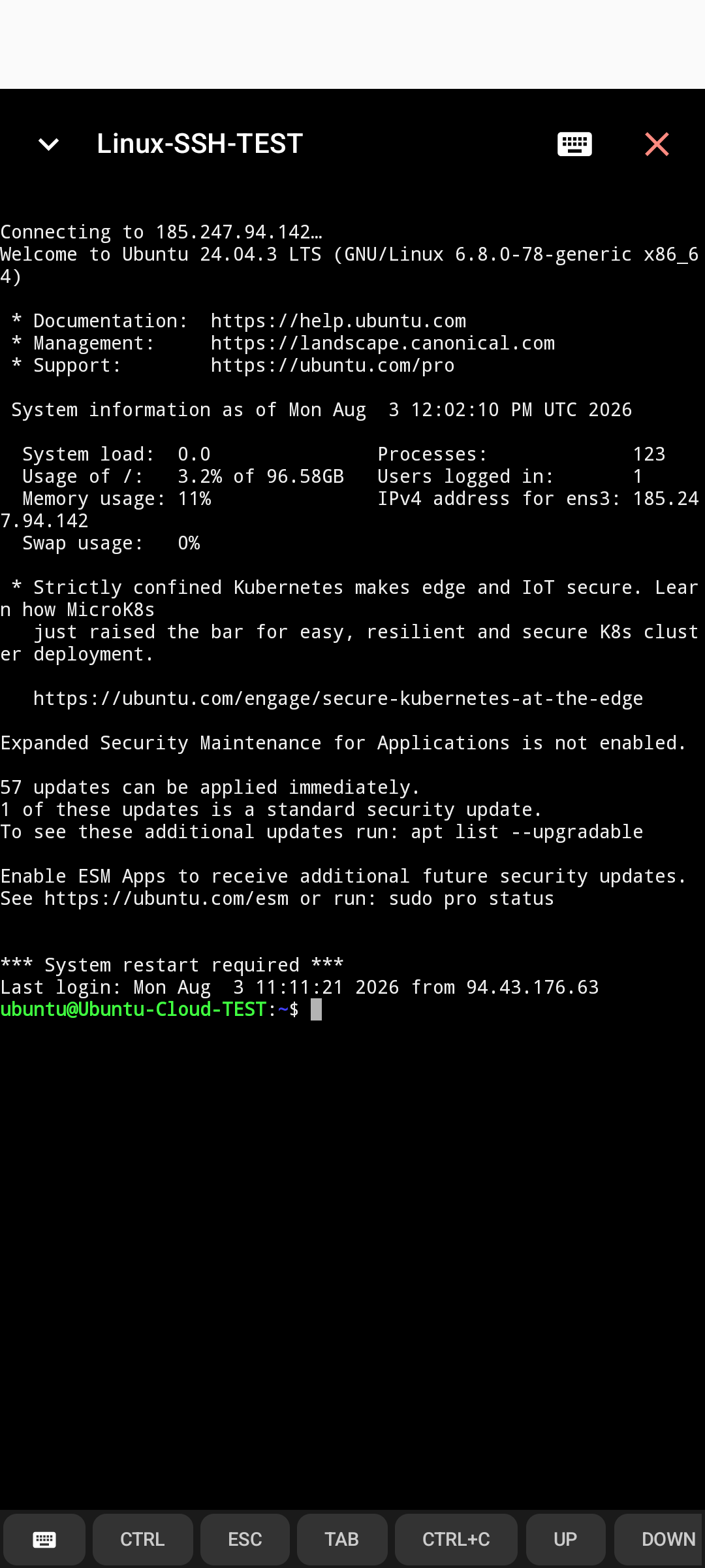 SSH-Terminal auf dem Telefon